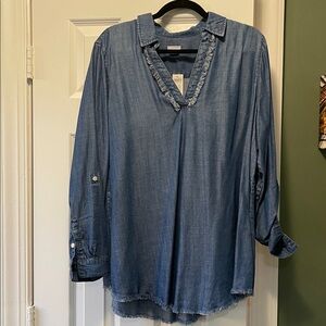Chico's Fringe Denim Top in Blue